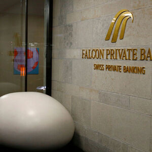 The logo of Swiss Falcon Private Bank is seen in Zurich