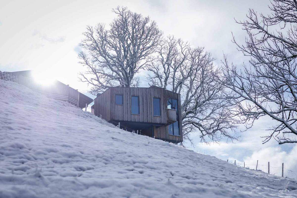 An einem Berghang am Rande des Nationalparks Hohe Tauern befindet sich dieses Stelzenhaus mit 55 Quadratmetern Wohnfläche.