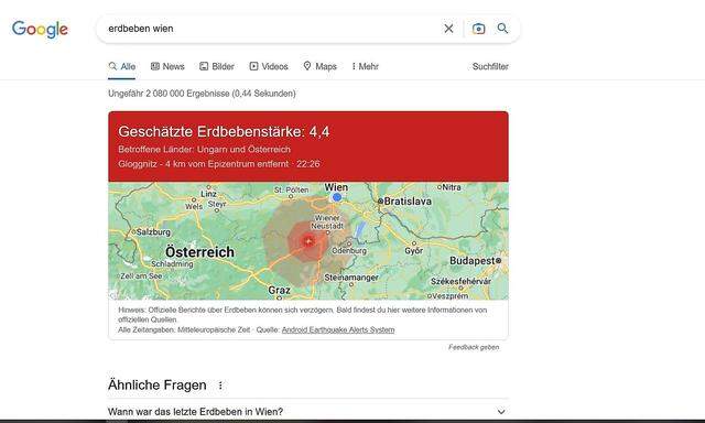 Die Meldung des Android Earthquake Alerts System