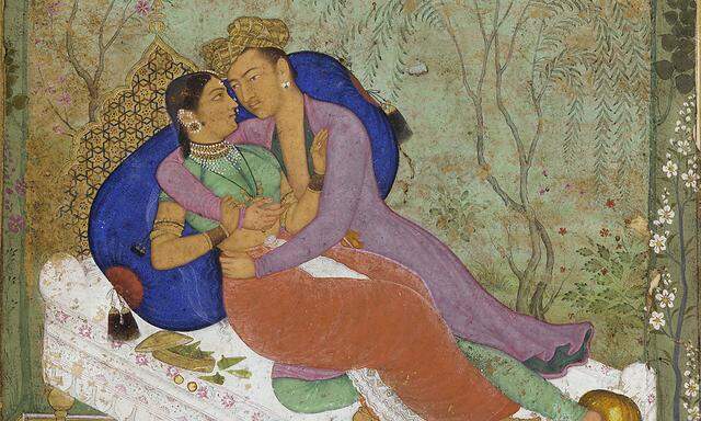 Ein Liebespaar, porträtiert vom indischen Maler Manohar. Er lebte im 16./17. Jahrhundert im von den muslimischen Mogulen beherrschten Indien.