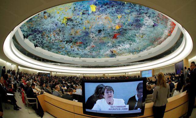 Chiles Ex-Präsidentin Michelle Bachelet hielt ihre Antrittsrede als UN-Menschenrechtskommissarin in Genf.