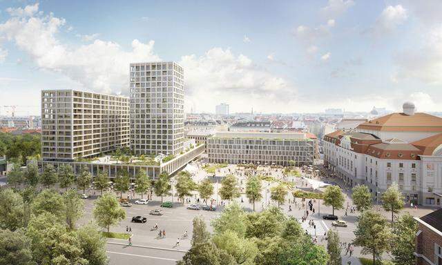 Das Rendering zeigt die Planung für die Neugestaltung des Wiener Heumarkt-Areals