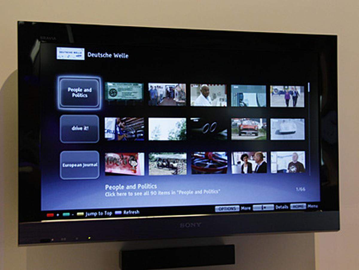 Sony hat bereits vergangenes Jahr eine eigene Internet-im-TV-Lösung vorgestellt. Dort sind etwa zahlreiche Video-on-Demand-Angebote deutscher TV-Sender verfügbar.