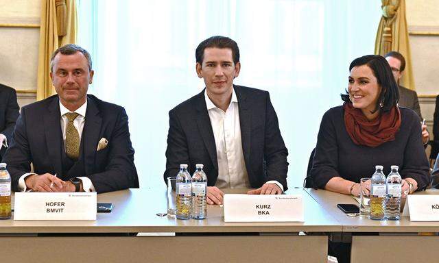 Verkehrsminister Norbert Hofer (FPÖ), Bundeskanzler Sebastian Kurz (ÖVP), Umweltministerin Elisabeth Köstinger (ÖVP)