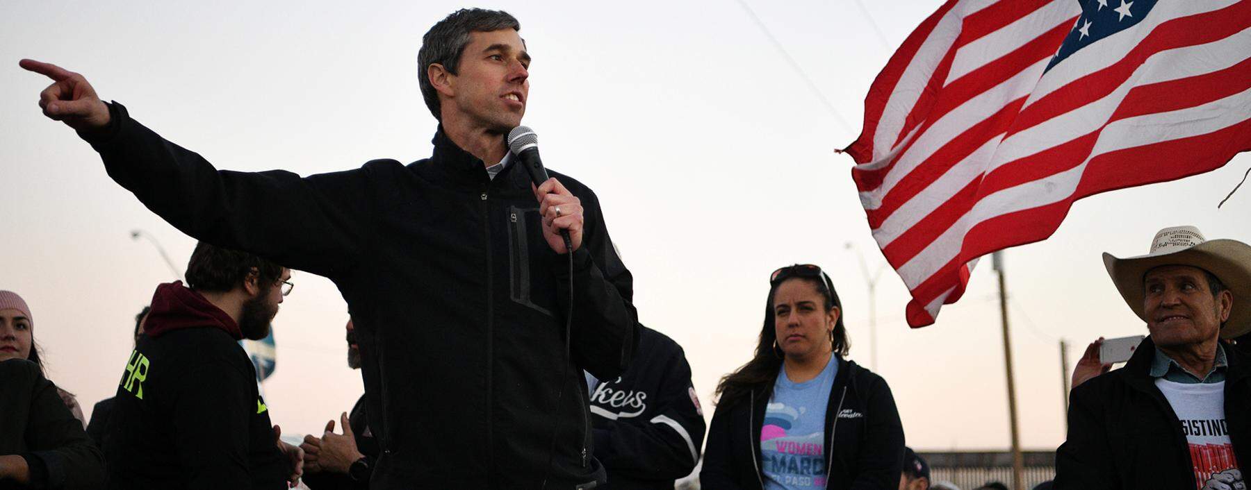 O´Rourke, the Democratic former Texas congressman, addresses supporters before a march in El Paso