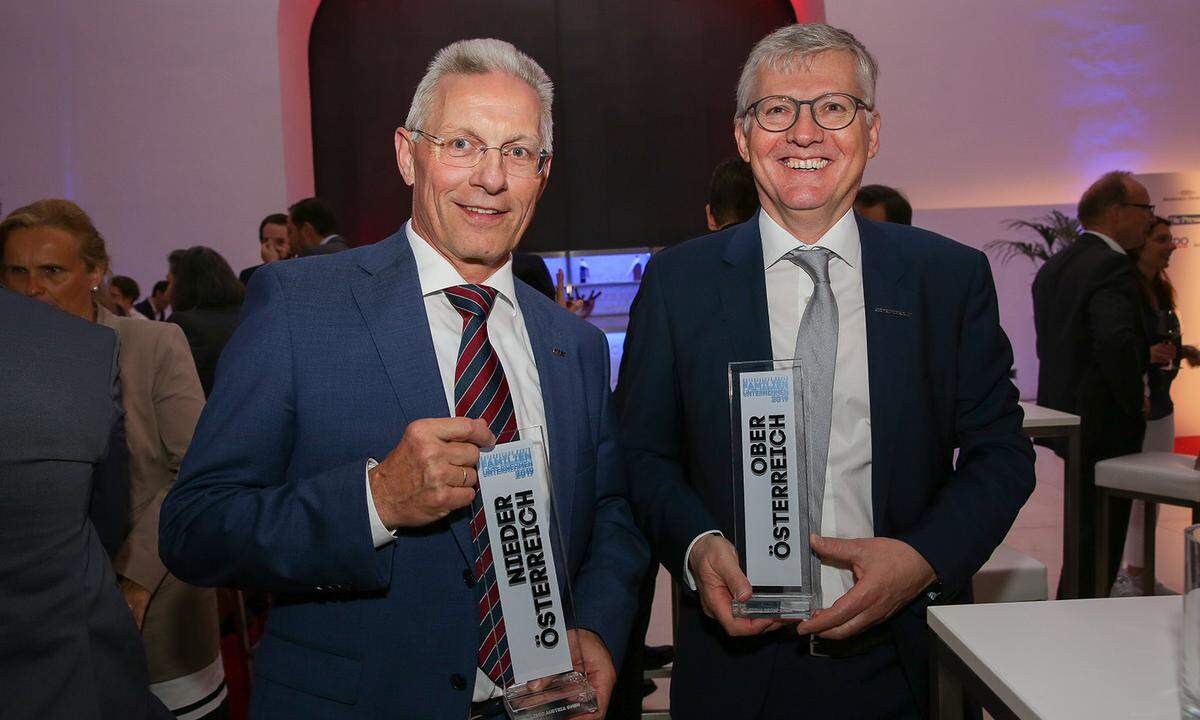 Niederösterreich trifft Oberösterreich: Lisec-CEO Gottfried Brunbauer aus Seitenstetten (li.) und Erema-CEO Manfred Hackl aus Ansfelden.