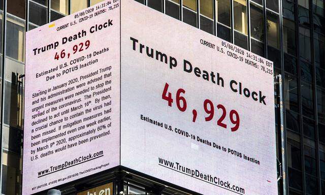 New York during the COVID-19 pandemic The Trump Death Clock billboard is seen in Times Square in New York on Saturday,