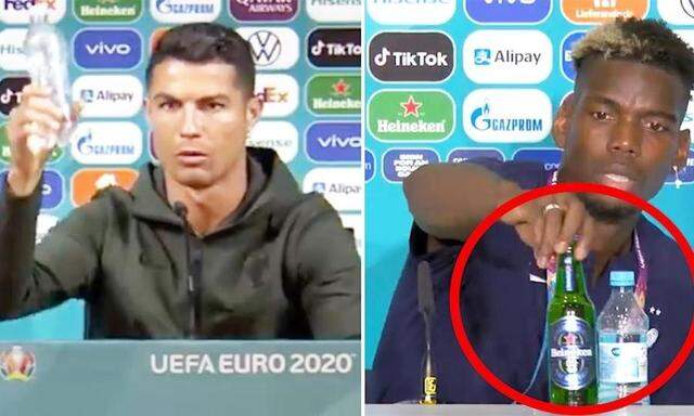 Sowohl Cristiano Ronaldo als auch Paul Pogba entfernen die Werbeflaschen