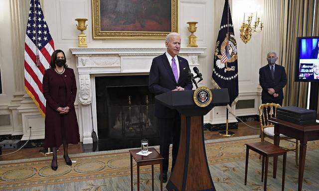 January 21, 2021, Washington, District of Columbia, USA: U.S. President Joe Biden speaks as U.S. Vice President Kamala