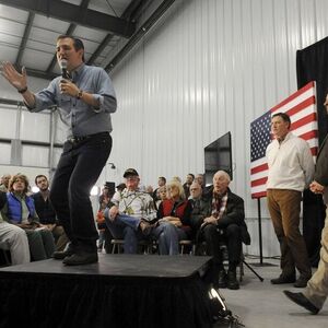 U.S. Republican presidential candidate Cruz speaks at the Webster City Municipal Airport in Webster City, Iowa
