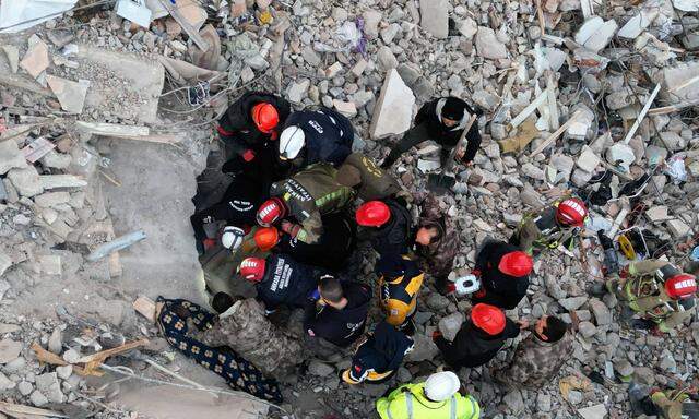 Rescue Teams Work Non Stop To Save Survivors From Earthquake In Hatay A drone view of rescue teams working non stop to s