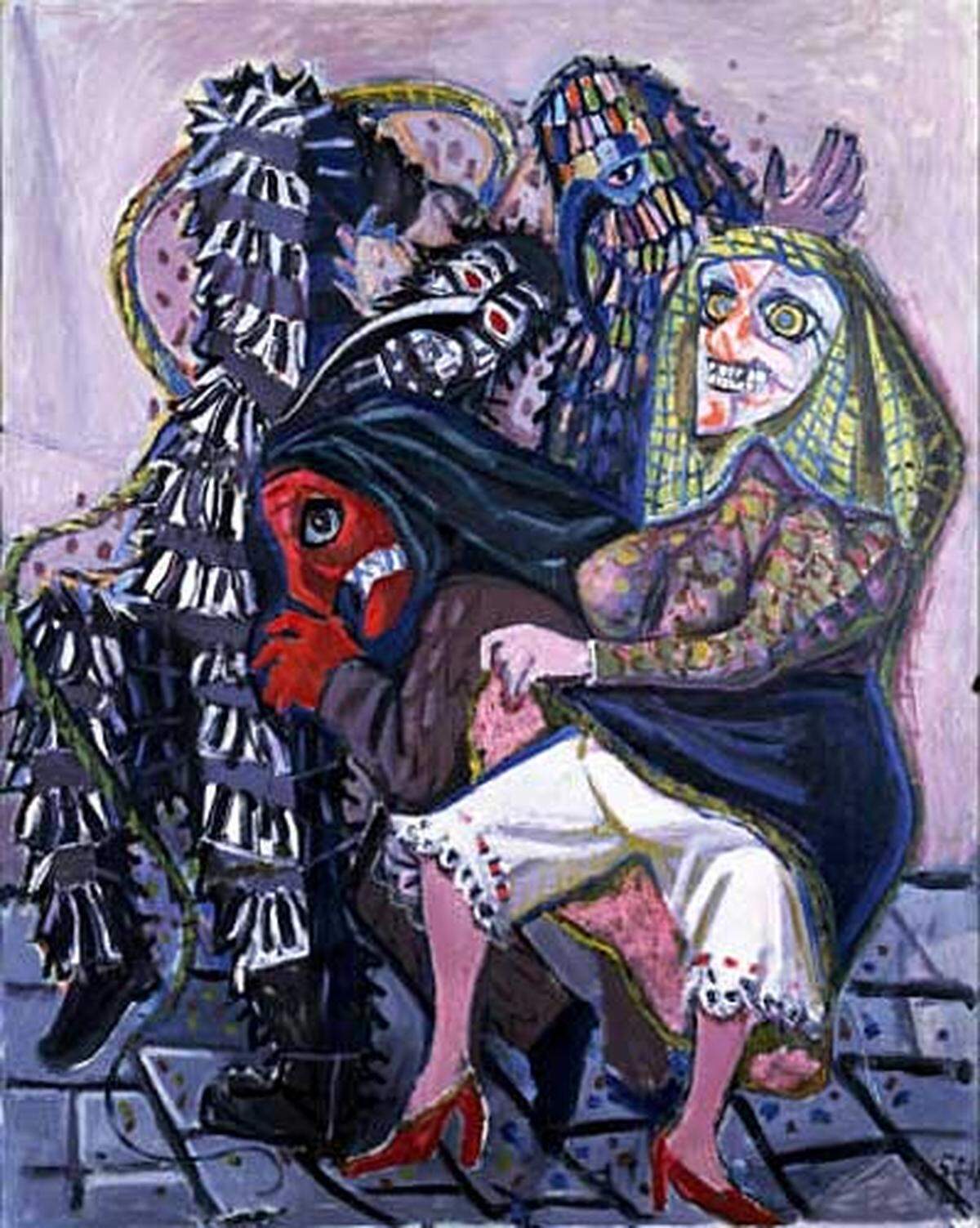 Ab 1944 entfernte sich Dix von den altmeisterlichen Techniken und wandte sich einem neuen, farbigen und großflächigen Expressionismus zu.  Im Bild: Otto Dix: "Alemannische Masken I", 1954, Otto Dix Stiftung, Vaduz (c) VBK Wien, 2009