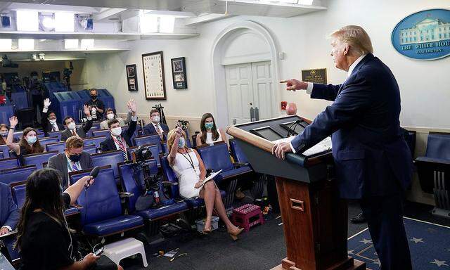 US-Präsident Donald Trump im Presse-Raum des Weißen Hauses.