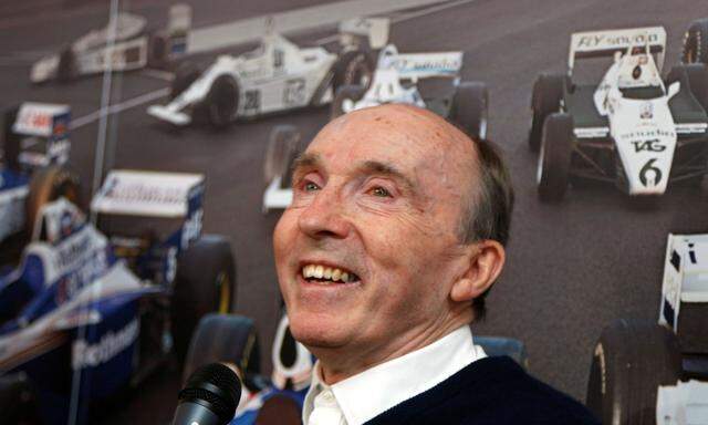 FILE PHOTO: Williams Formula One team founder Frank Williams speaks during a party marking the team's 600th race at Silverstone