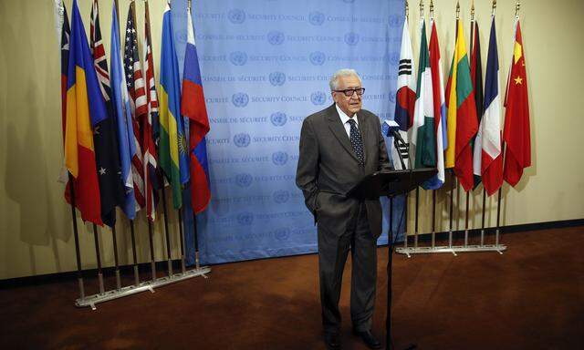 UN-Arab League Envoy to Syria Lakhdar Brahimi speaks to the media after Security Council consultations at the United Nations headquarters in New York