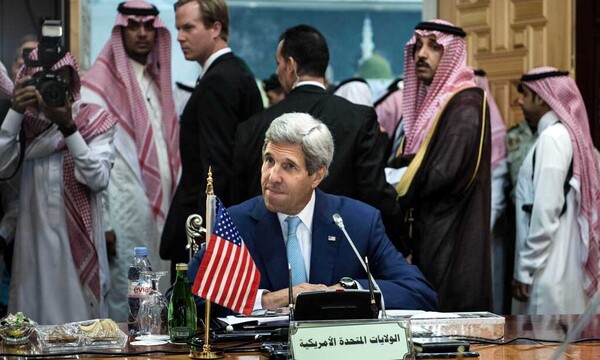U.S. Secretary of State Kerry waits for the start of a Gulf Cooperation Council and Regional Partners meeting in Jeddah