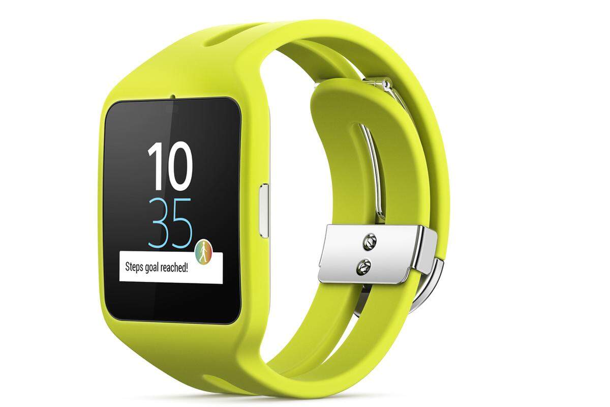 Sony gehört bei Smartwatches zu den Pionieren. Die 3er ist dennoch das erste Modell mit dem neuen Betriebssystem Android Wear. Die wasserdichte Uhr kommt mit Musik-Player, GPS, WLAN und 4 Gigabyte Speicher für Apps und Musik. Ende Q3, ab rund 230 Euro