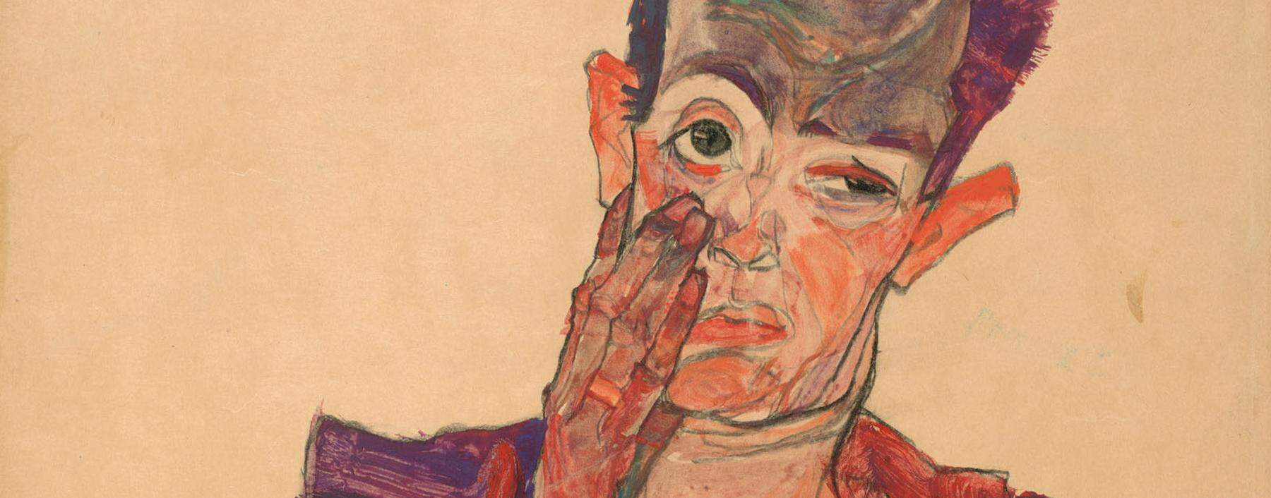 Wie viel „klinische Moderne“ steckt in Egon Schieles Expressionismus? Hier sein „Selbstbildnis mit herabgezogenem Augenlid“, 1910. 