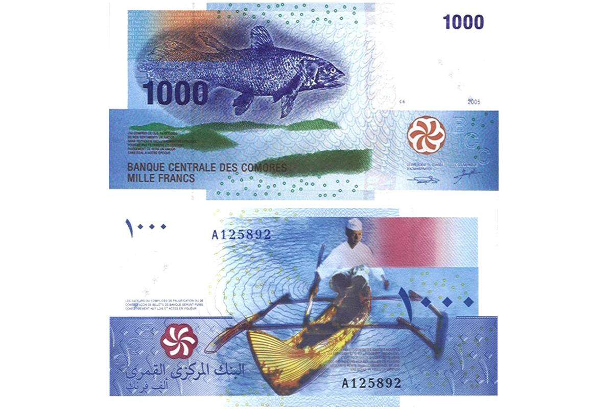 Auch im Jahr 2007 wurde ein Inselstaat ausgezeichnet. Komoren. Auf der 1000-Franc-Note befinden sich sogar zwei kleine Gedichte, in denen es um das Meer und die Liebe geht.