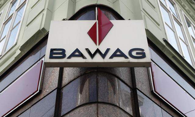 BAWAG P.S.K. logo is pictured at a branch office in Vienna