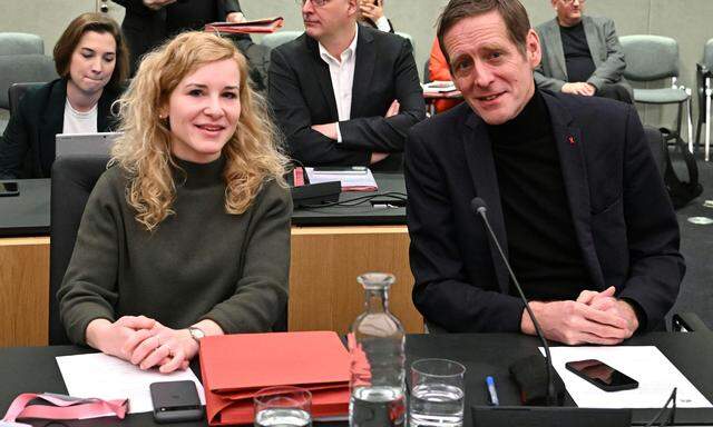 Eva Maria Holzleitner (SPÖ) und Kai Jan Krainer (SPÖ) am Donnerstag, 11. Jänner 2024, anl. der Konstituierenden Sitzung des COFAG-U-Ausschusses im Parlament in Wien.