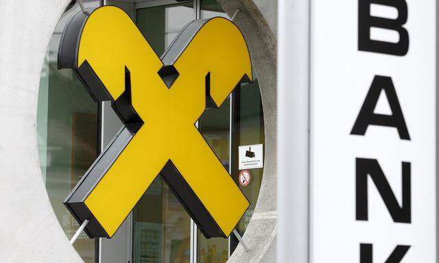 The Raiffeisen logo is pictured at a regional branch office in Bockfliess