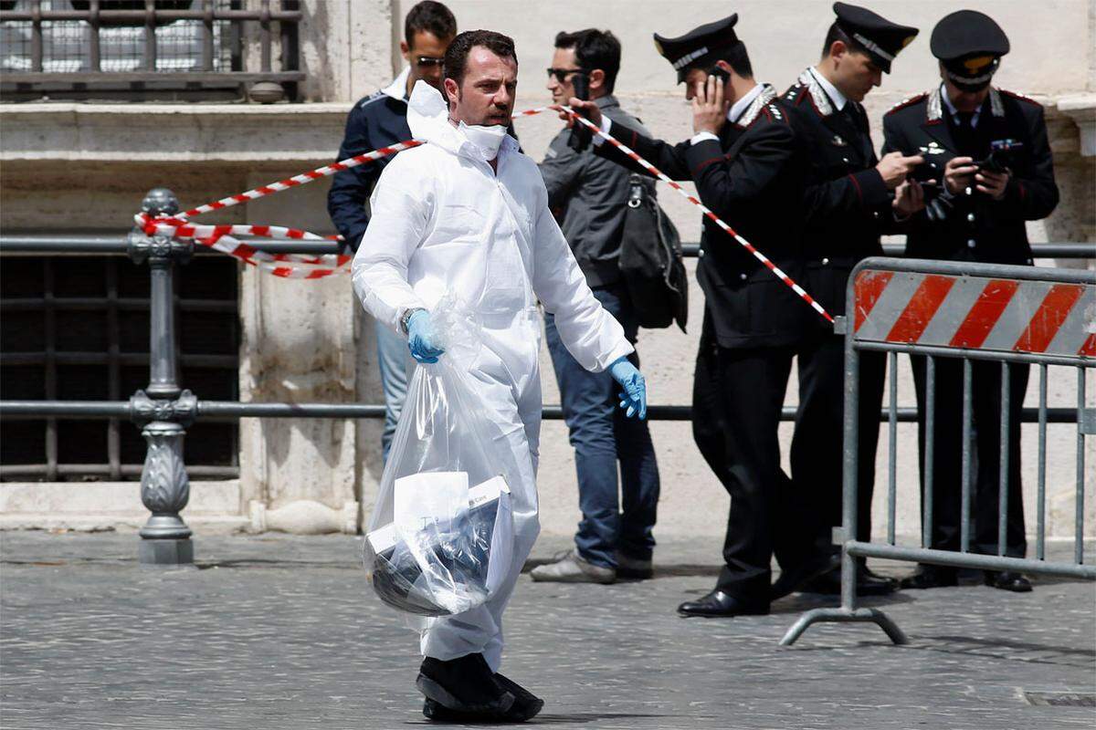 Eine Schießerei vor dem Regierungssitz in Rom, bei der zwei Carabinieri und eine Passantin verletzt worden sind, hat am Sonntag die Vereidigung der neuen italienischen Regierung unter der Führung des Sozialdemokraten Enrico Letta überschattet.