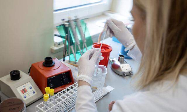 A laboratory worker is seen at Laboratory Diagnostic Department which performs diagnostic tests for coronavirus at Wielkopolska Center for Pulmonology and Thoracic Surgery in Poznan