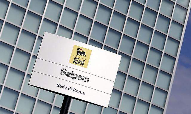 The logo of oil company Eni-Saipem is pictured at its headquarters in Rome