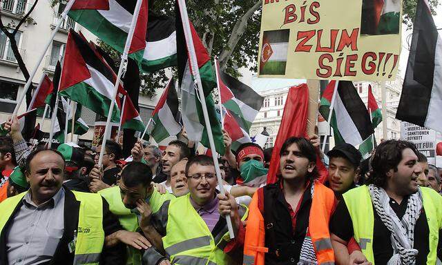 Demonstranten bei einer Protestkundgebung gegen die israelische Politik in Wien.