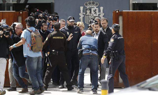 Former President of Madrid Esperanza Aguirre C R leaves the National Court after testifying in the