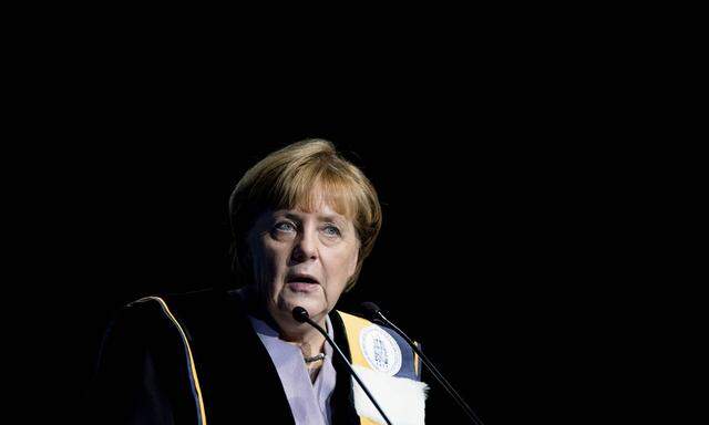 Germany Chancellor Angela Merkel pictured during the Doctor Honoris Causa honorary degree ceremony o