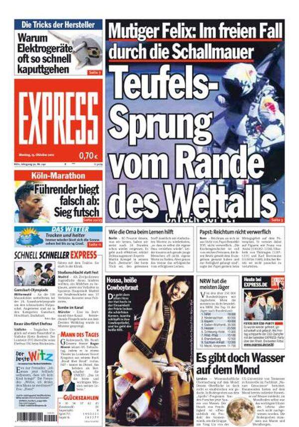 Die deutsche Boulevardzeitung "Express" findet Baumgartner mutig.