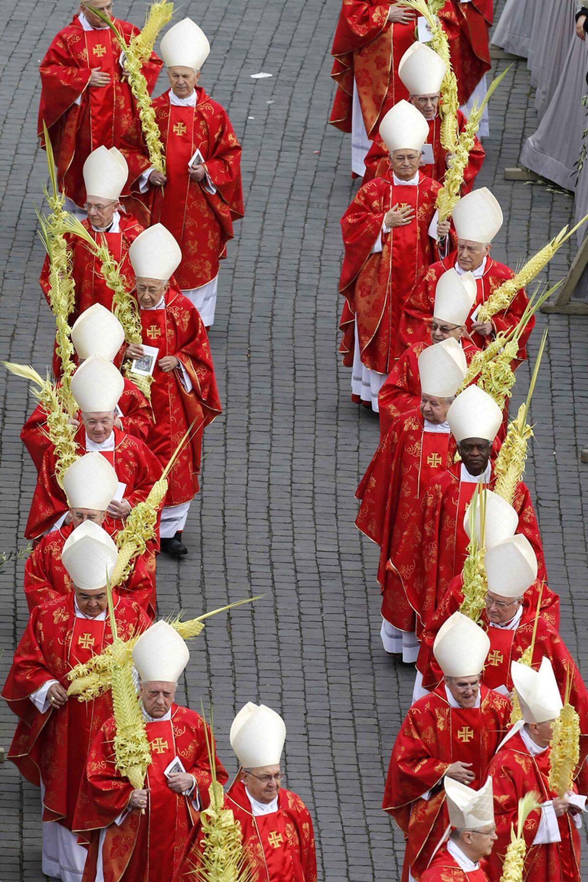 Eine Prozession von circa 100 Jugendlichen, Bischöfen und Kardinälen zog auf dem Peterplatz bis zum Altar vor dem Petersdom. Dort feierte der Papst die Messe.
