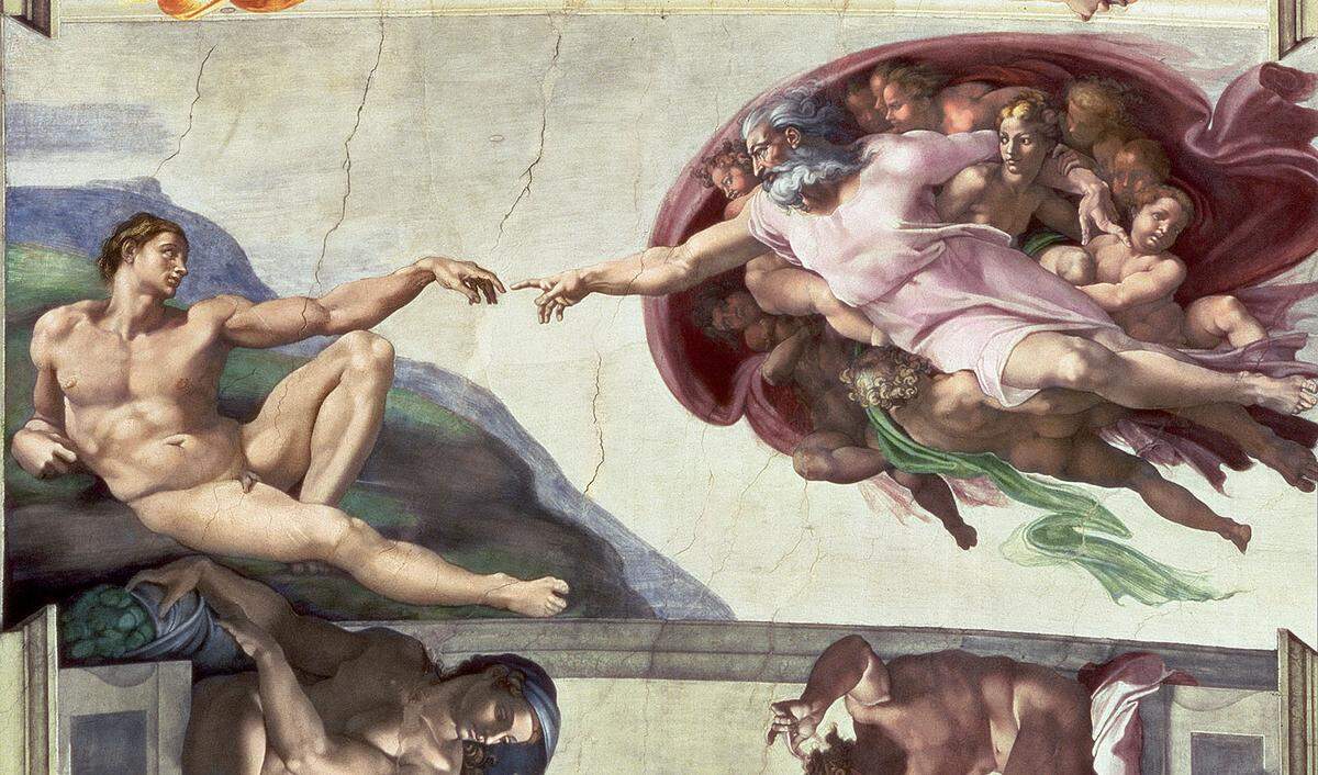 Original: Michelangelo, Die Erschaffung Adams, 1508–1512, Fresko.