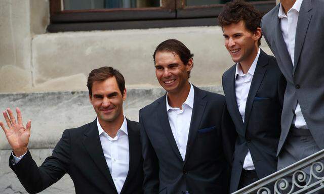 Seite an Seite mit den Superstars: Dominic Thiem, Rafael Nadal und Roger Federer (v. r. n. l.).