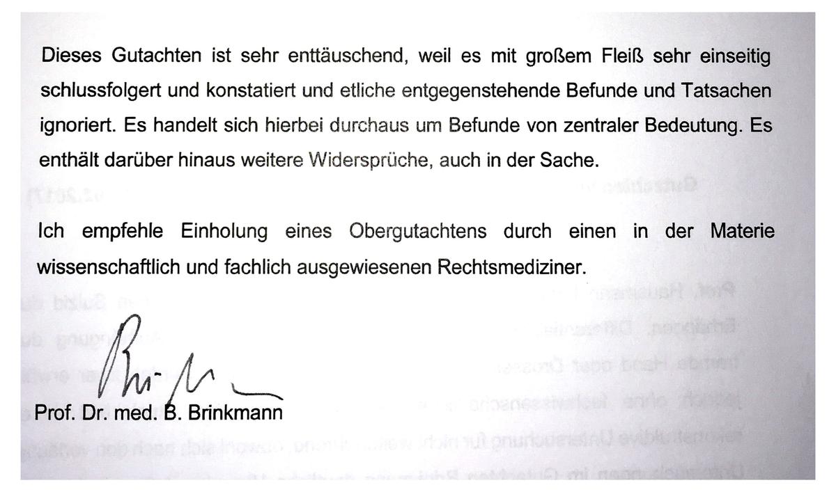 Auszug aus der aktuellen Stellungnahme des Gutachters