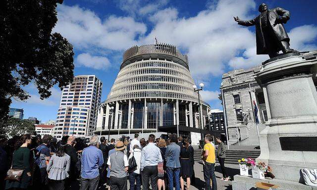 Archivbild: Menschen bei der Übergabe einer Petition gegen halbautomatische Waffen vor dem neuseeländischen Parlament in Wellington.