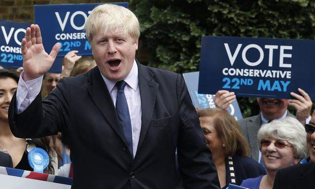 London Mayor Boris Johnson speaks at a rally in west London