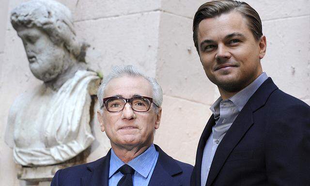 U.S. actor Leonardo DiCaprio and director Martin Scorsese attend a news conference to promote their new film ´Shutter Island´ in Rome