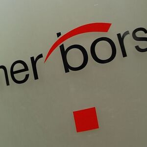 The Vienna Stock Exchange (Wiener Boerse) logo is displayed next to the company's street entrance in Vienna