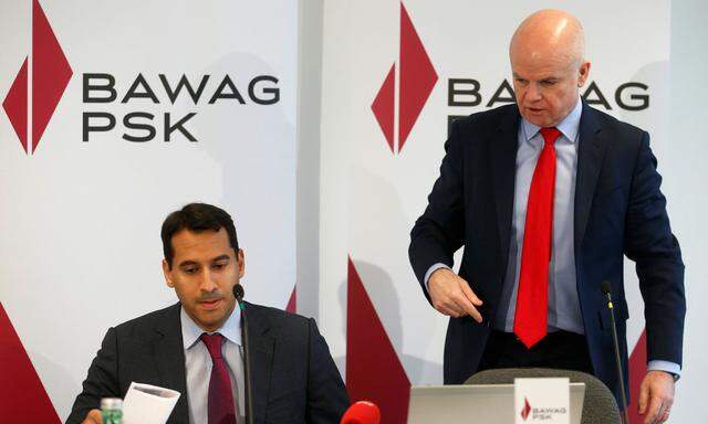 Der neue und der alte Bawag-Chef: Byron Haynes (r.) führt bis Jahresende das Institut gemeinsam mit dem bisherigen Finanzvorstand, Anas Abuzaakouk. Dann verlässt er die Bank.