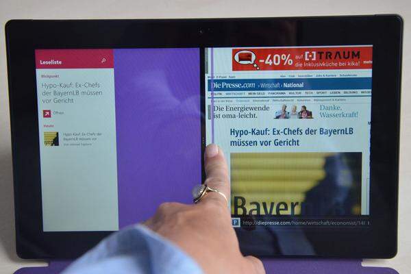 Für Tablet-Nutzer bringt Windows 8.1 einige nette Neuerungen. Zum Beispiel einen Split-Screen-Modus, bei dem die Größe der beiden Fenster verstellt werden kann.