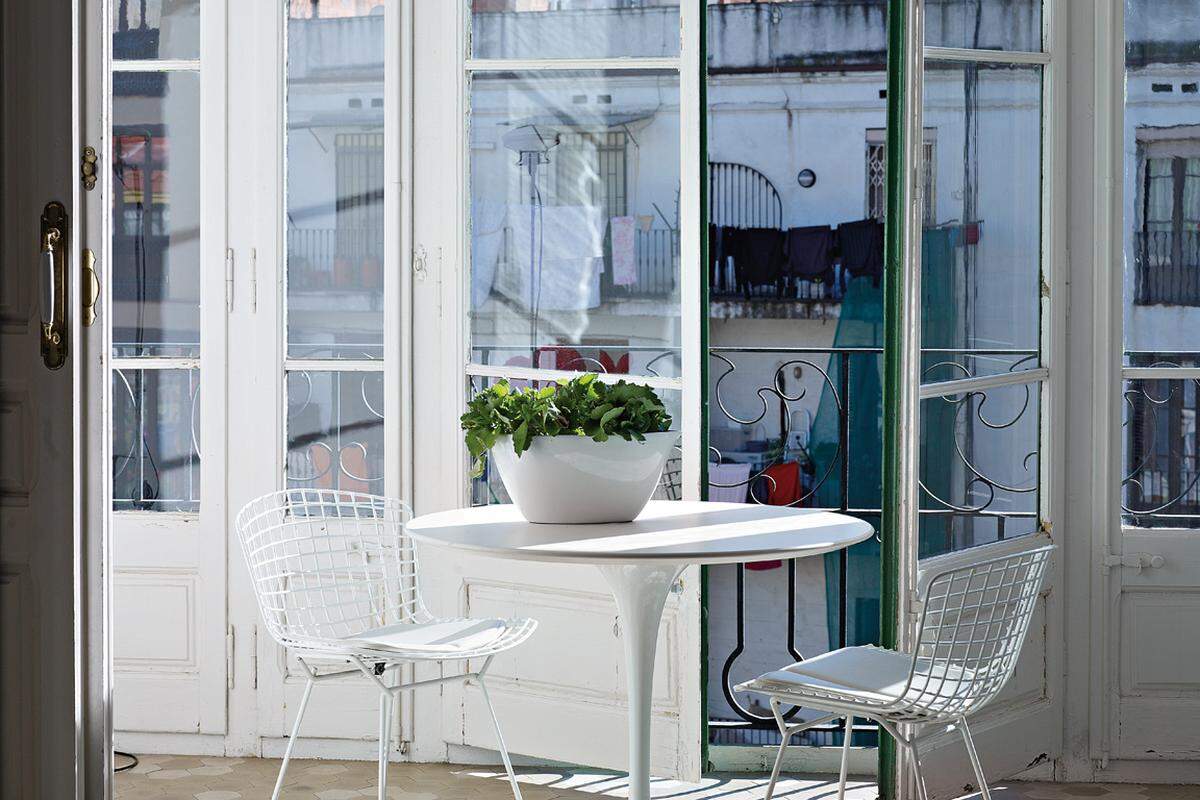 Die kubanische Architektin Elin Vila will die Räume sprechen lassen, nicht so sehr die Einrichtung. Zurückhaltend hat sie ihr Zuhause in Barcelona gestaltet. Der Tisch ist von Eero Saarinen, die Stühle sind von Harry Bertoia.