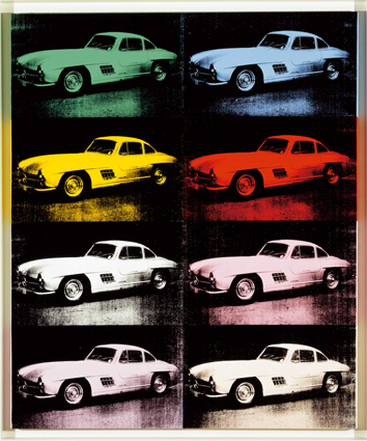 Den Kern bildet hierbei die 35 Siebdruckgemälde umfassende Bildserie "Cars" von Andy Warhol (1928–1987), die anhand acht ausgewählter Mercedes-Typen die Geschichte des Automobils dokumentiert. Andy Warhol Mercedes-Benz 300 SL Coupé, 1954. 1986, Graphit auf Papier