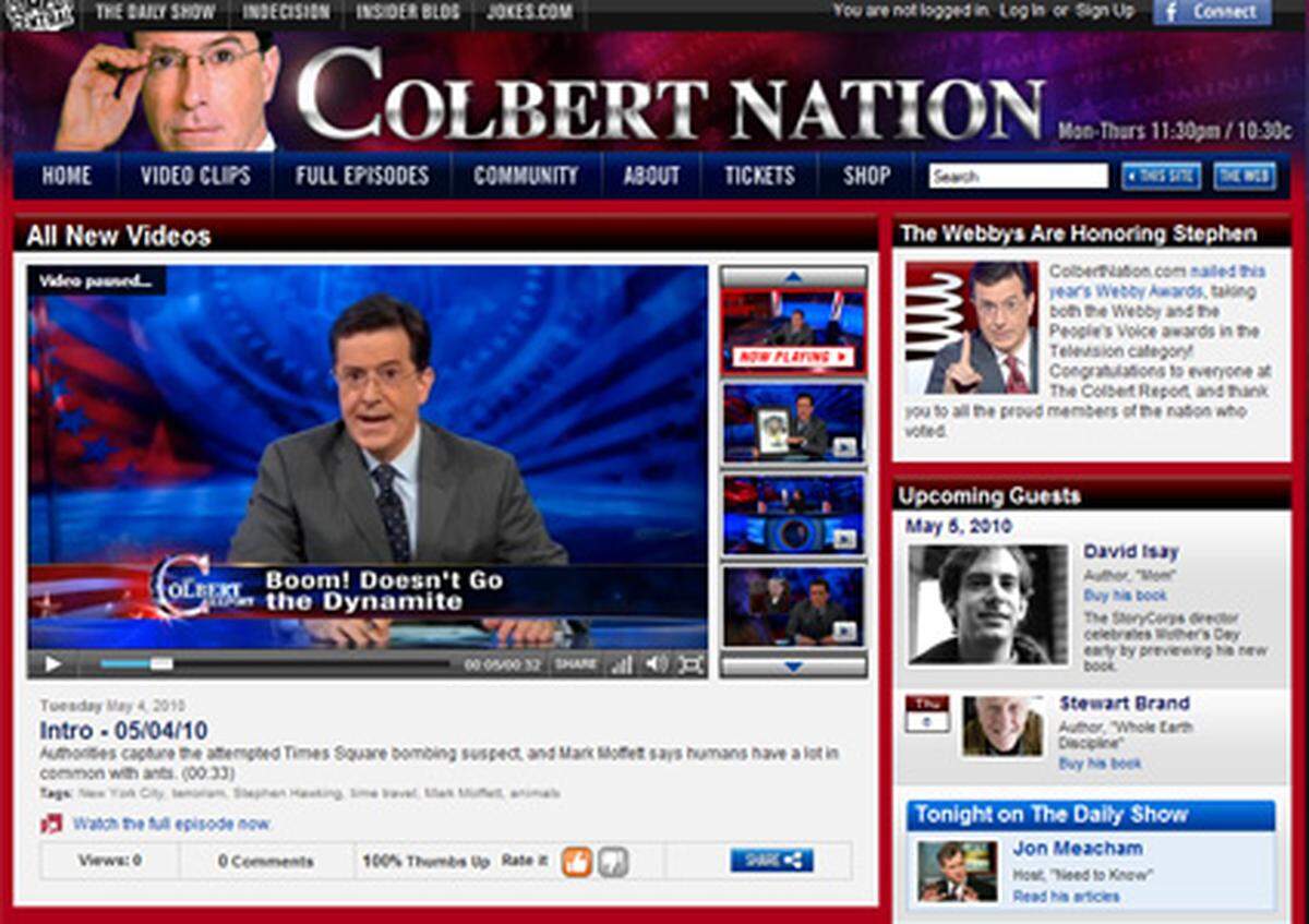 Stephen Colbert ist bekannt dafür, unzählige Anhänger im Internet mobilisieren zu können. Für Colbert Nation, auf der die aktuellen ausgaben seiner TV-Show "The Colbert Report" abrufbar sind, erhielt der Komiker einen Webby.