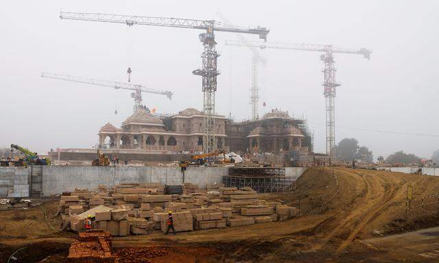 Die Baustelle des Rama-Tempels in Ayodhya, fotografiert Ende Dezember. 