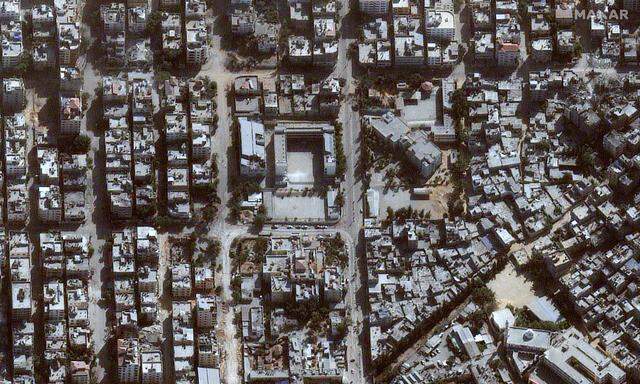 Luftaufnahme des Rantisi-Kinderkrankenhauses in Gaza-Stadt am 11. November. Die israelische Armee berichtet von Waffenfunden im Keller und von Hinweisen auf einen möglichen Geiselaufenthalt-