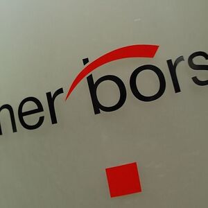 The Vienna Stock Exchange (Wiener Boerse) logo is displayed next to the company's street entrance in Vienna