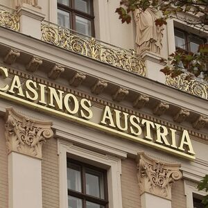 The logo of Austrian gambling monopolist Casinos Austria is pictured on its headquarters in Vienna
